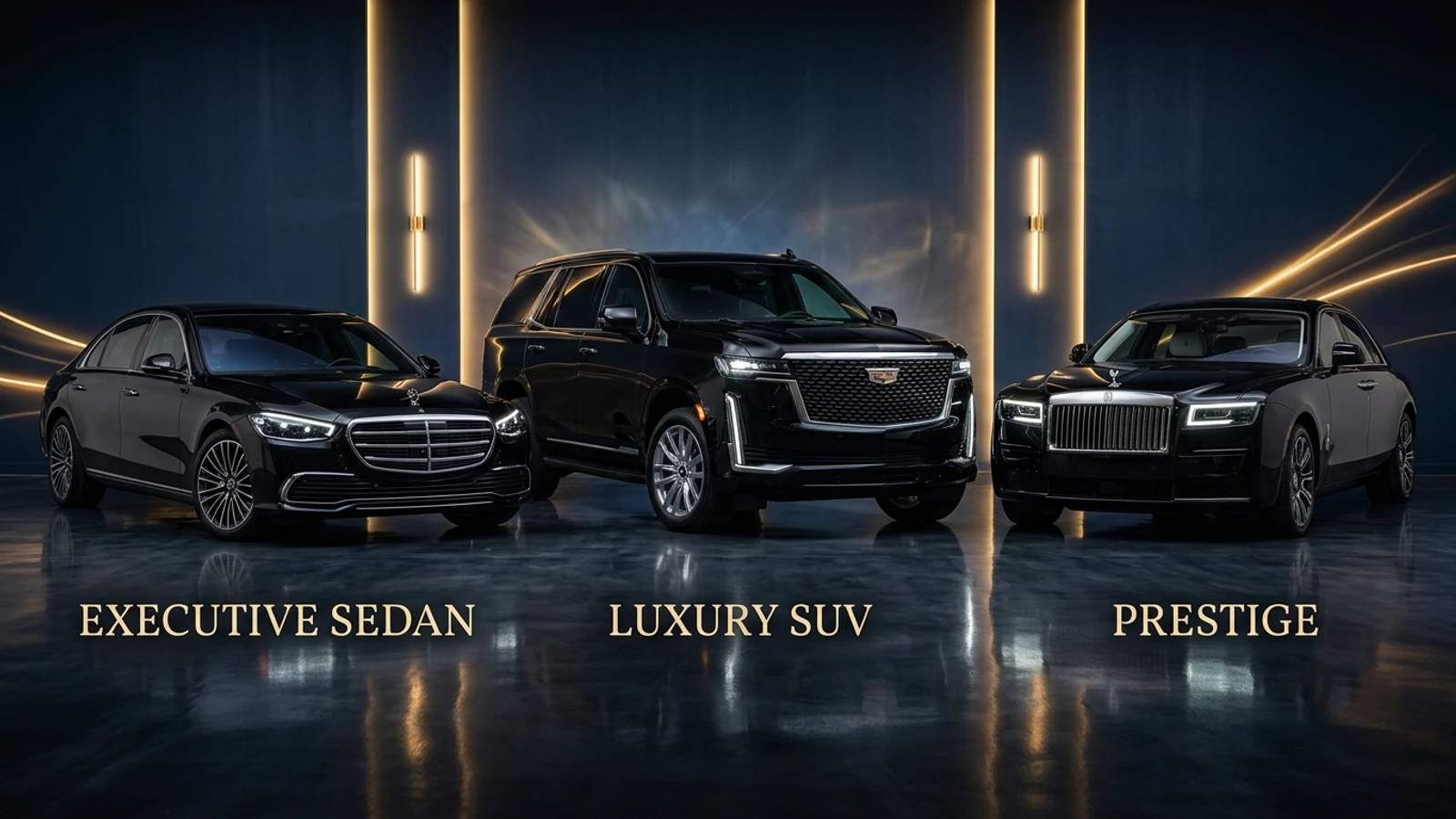 Black Chauffeurs fleet - executive sedan, luxury SUV, and Rolls-Royce for Toronto airport transfers
